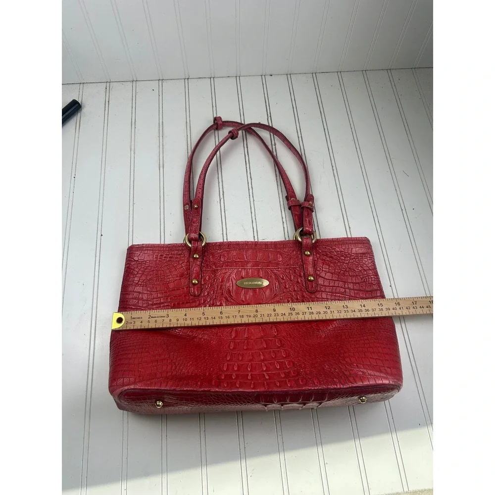 Brahmin Vintage Medium Asher Red Croc Embossed Leather Handbag Tote $325